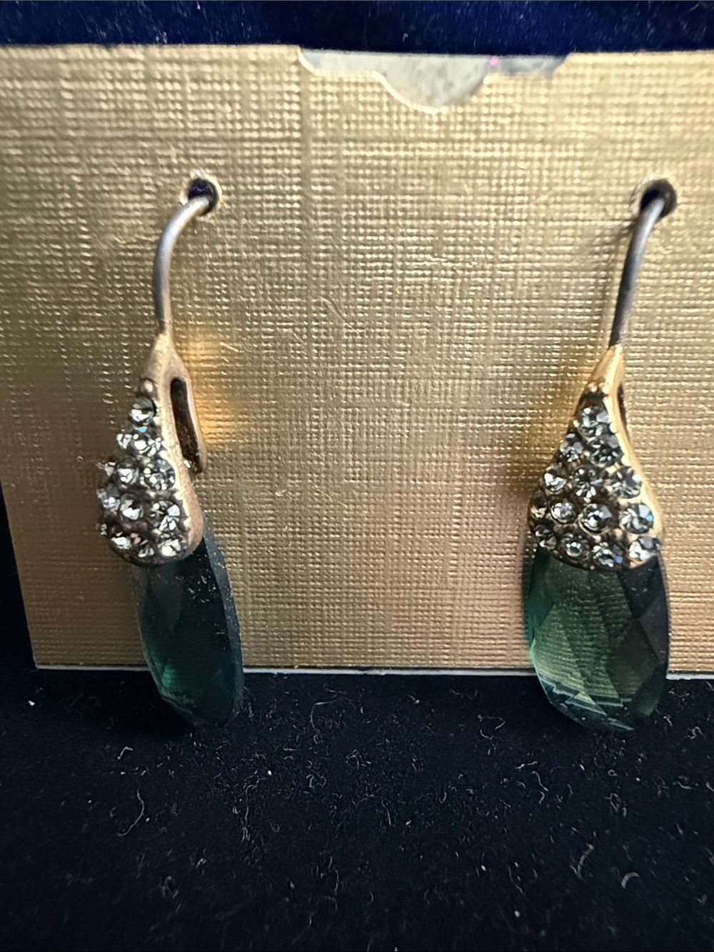 Green Crystal Teardrop Dangle Earrings with Clear Accent Stones